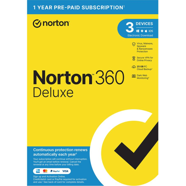 NORTON 360 Deluxe 1 USER 3 DEVICES, 1 YEAR